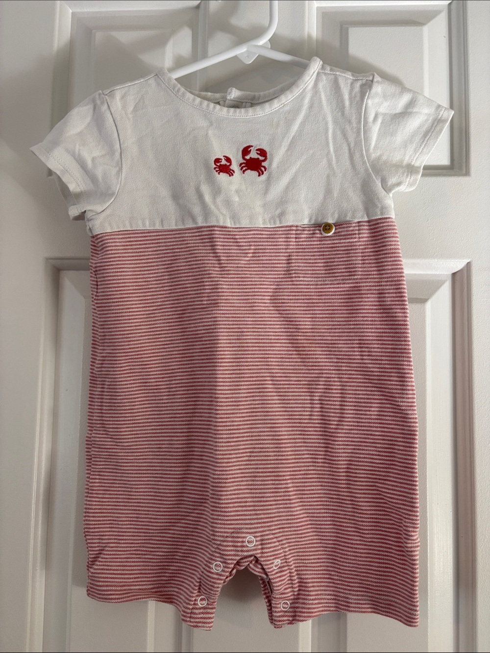 Janie and Jack White and Red Striped Crab One-Piece